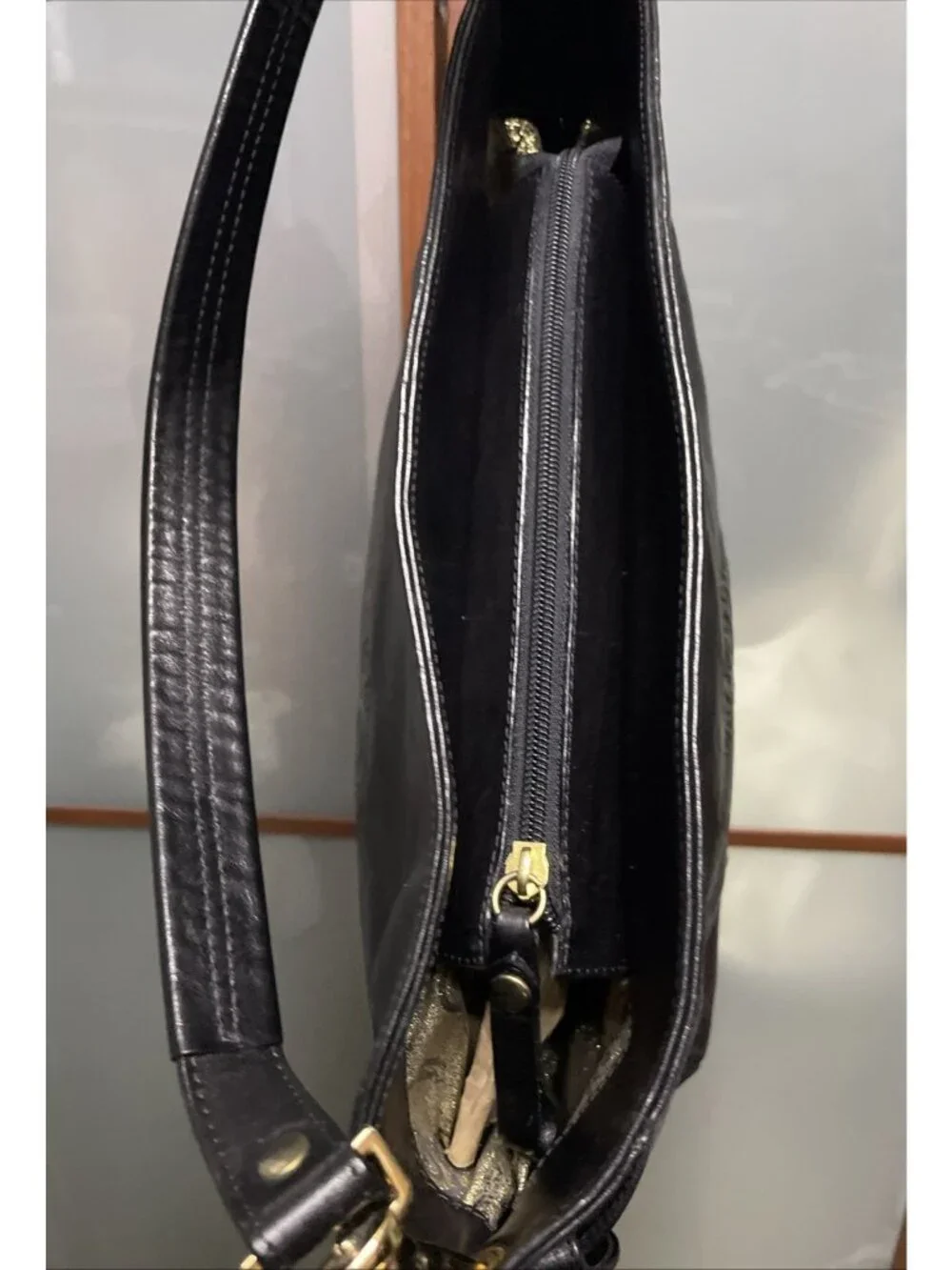 Sergio Cerruti Roma Vintage Large Black Leather Logo Shoulder Hobo Handbag Purse - Picture 7 of 14